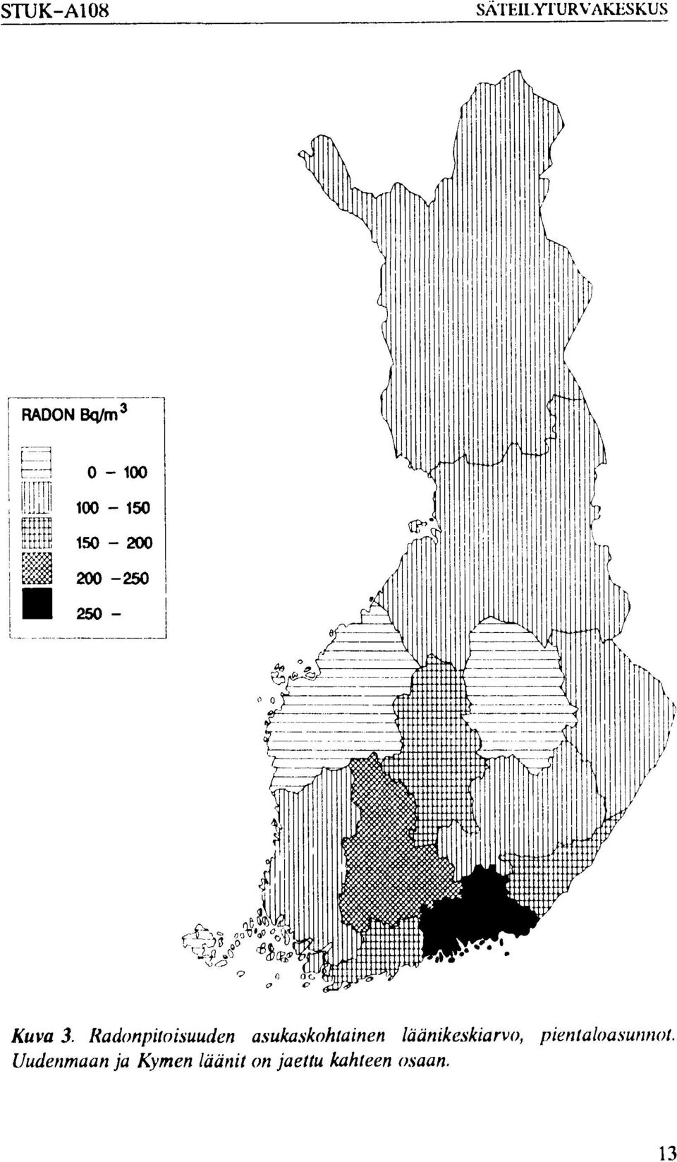 Radonpitoisuuden asukaskohtainen läänikeskiarvo,