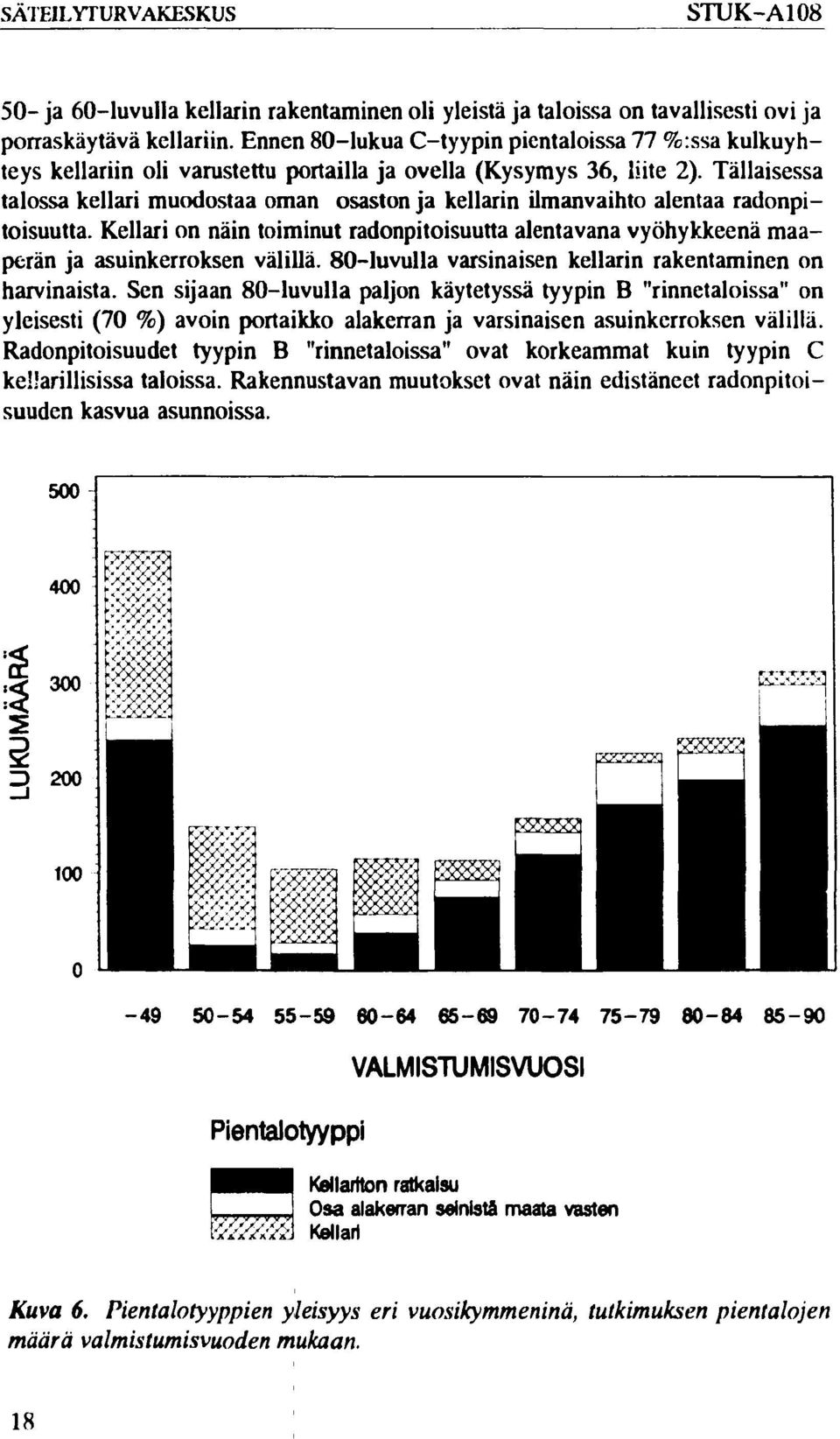 Tällaisessa talossa kellari muodostaa oman osaston ja kellarin ilmanvaihto alentaa radonpitoisuutta.