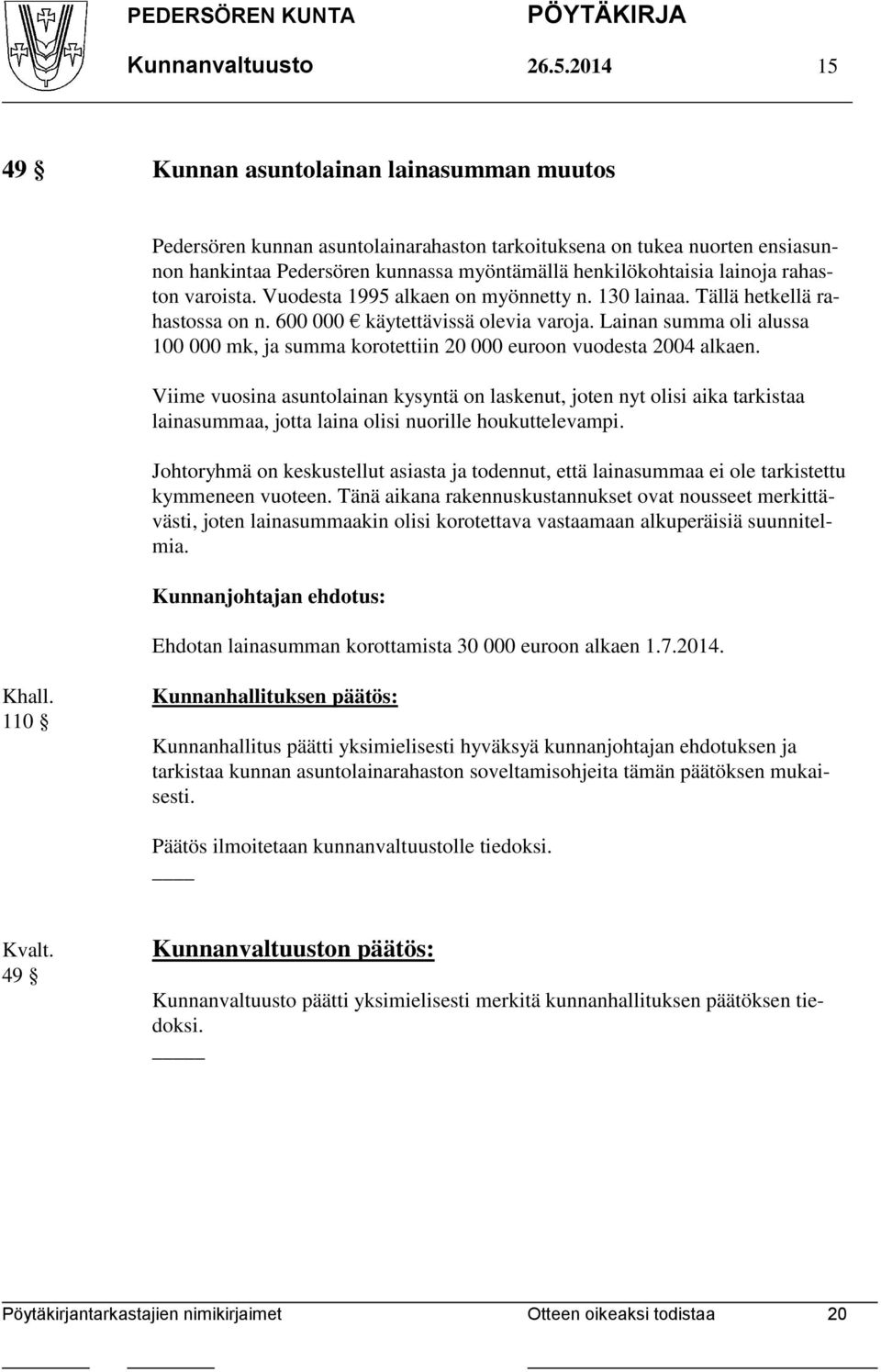 rahaston varoista. Vuodesta 1995 alkaen on myönnetty n. 130 lainaa. Tällä hetkellä rahastossa on n. 600 000 käytettävissä olevia varoja.
