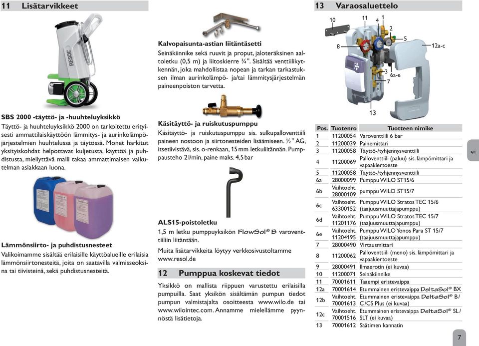 10 11 8 1 6a-e 1a-c SBS 000 -täyttö- ja -huuhteluyksikkö Täyttö- ja huuhteluyksikkö 000 on tarkoitettu erityisesti ammattilaiskäyttöön lämmitys- ja aurinkolämpöjärjestelmien huuhtelussa ja täytössä.