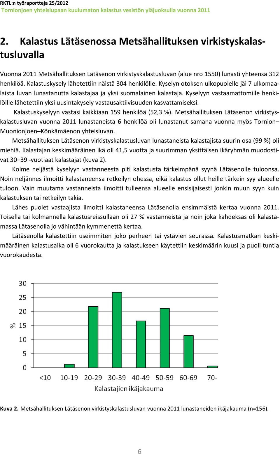 Kyselyyn vastaamattomille henkilöille lähetettiin yksi uusintakysely vastausaktiivisuuden kasvattamiseksi. Kalastuskyselyyn vastasi kaikkiaan 159 henkilöä (52,3 %).