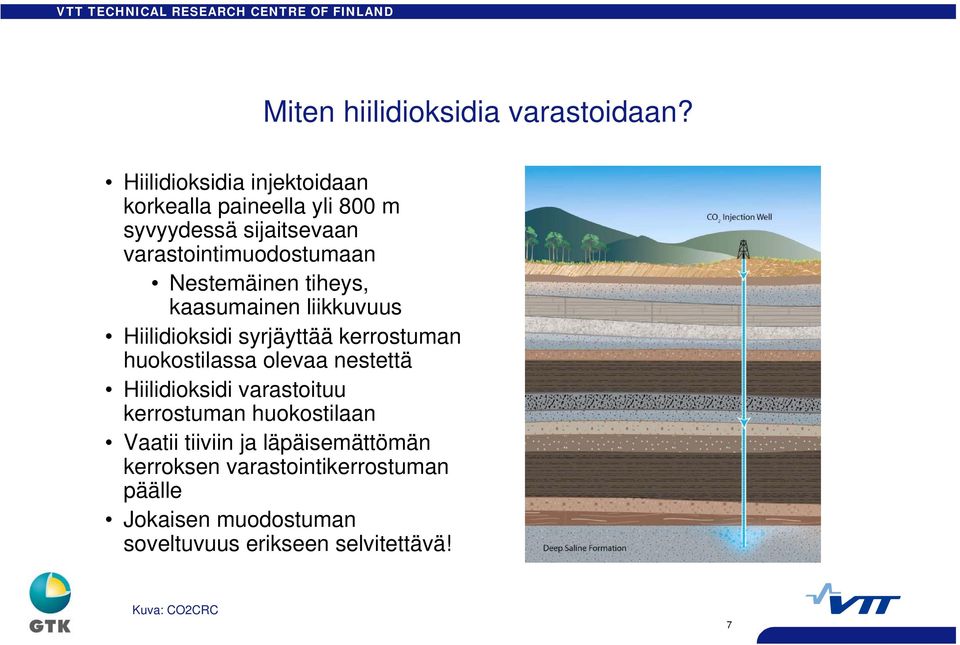 Nestemäinen tiheys, kaasumainen liikkuvuus Hiilidioksidi syrjäyttää kerrostuman huokostilassa olevaa nestettä