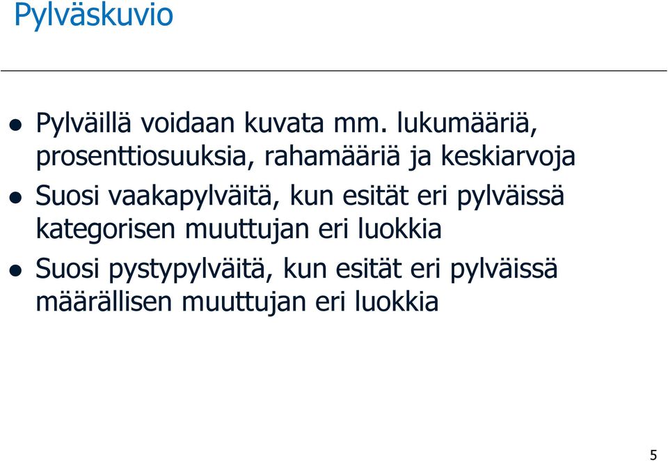 vaakapylväitä, kun esität eri pylväissä kategorisen muuttujan