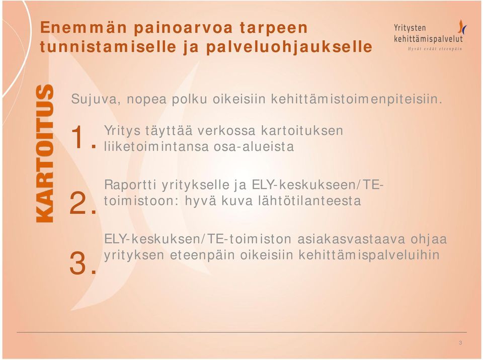 Yritys täyttää verkossa kartoituksen liiketoimintansa osa-alueista 2. 3.