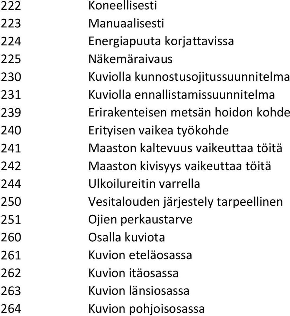 kaltevuus vaikeuttaa töitä 242 Maaston kivisyys vaikeuttaa töitä 244 Ulkoilureitin varrella 250 Vesitalouden järjestely