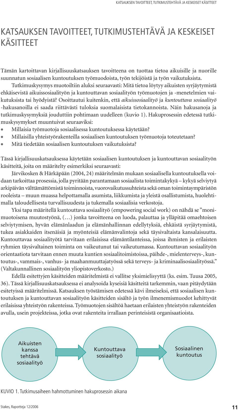 Tutkimuskysymys muotoiltiin aluksi seuraavasti: Mitä tietoa löytyy aikuisten syrjäytymistä ehkäisevistä aikuissosiaalityön ja kuntouttavan sosiaalityön työmuotojen ja -menetelmien vaikutuksista tai