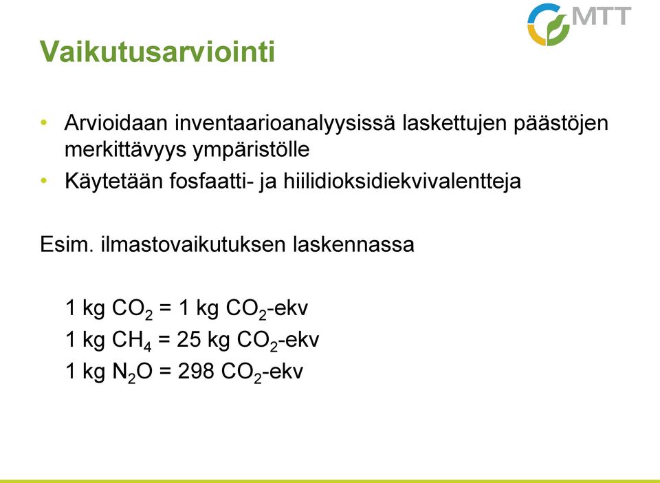 hiilidioksidiekvivalentteja Esim.