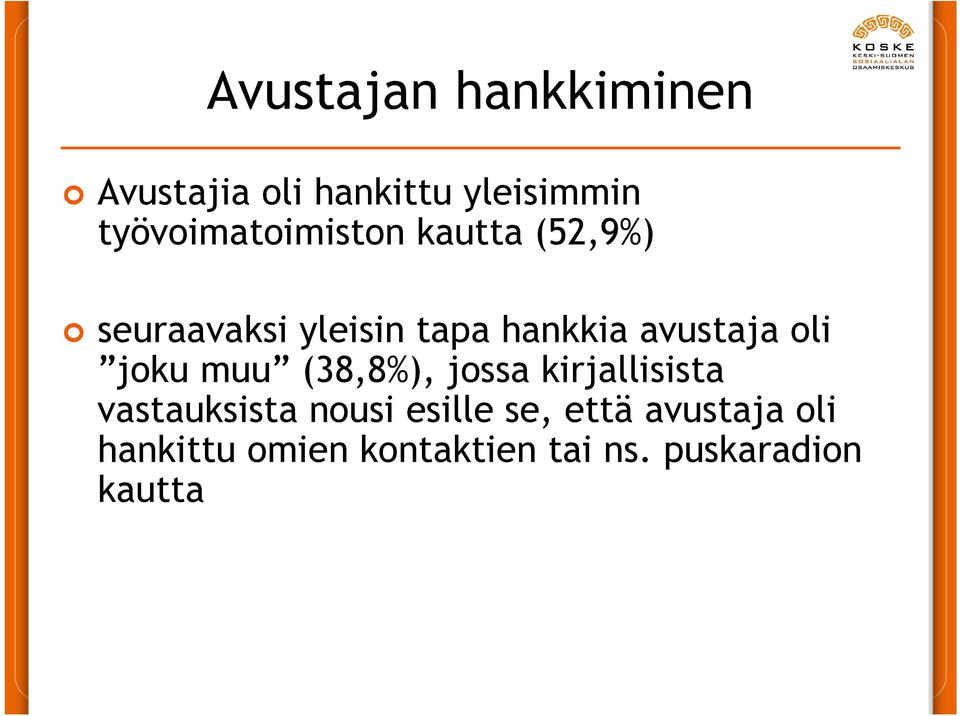 avustaja oli joku muu (38,8%), jossa kirjallisista vastauksista