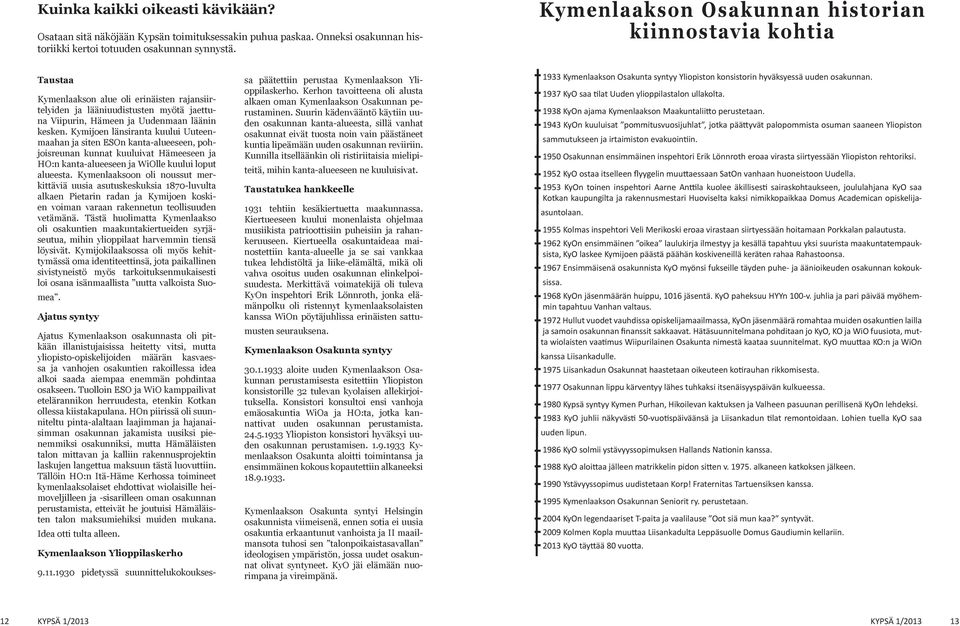 Kymijoen länsiranta kuului Uuteenmaahan ja siten ESOn kanta-alueeseen, pohjoisreunan kunnat kuuluivat Hämeeseen ja HO:n kanta-alueeseen ja WiOlle kuului loput alueesta.