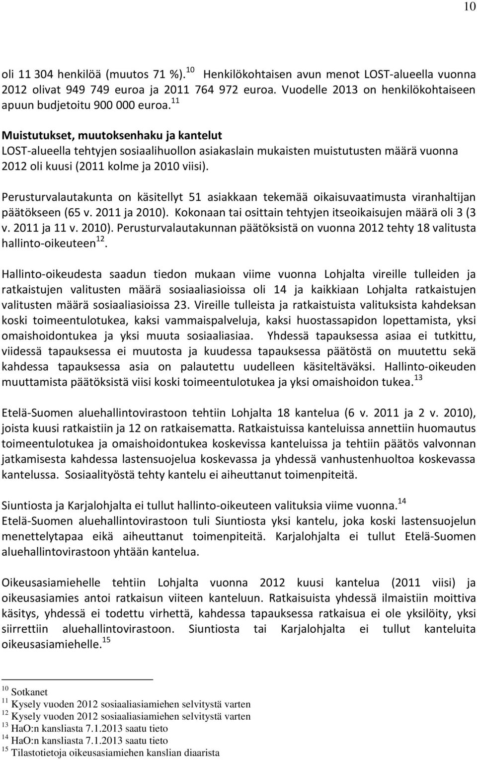 11 Muistutukset, muutoksenhaku ja kantelut LOST-alueella tehtyjen sosiaalihuollon asiakaslain mukaisten muistutusten määrä vuonna 2012 oli kuusi (2011 kolme ja 2010 viisi).