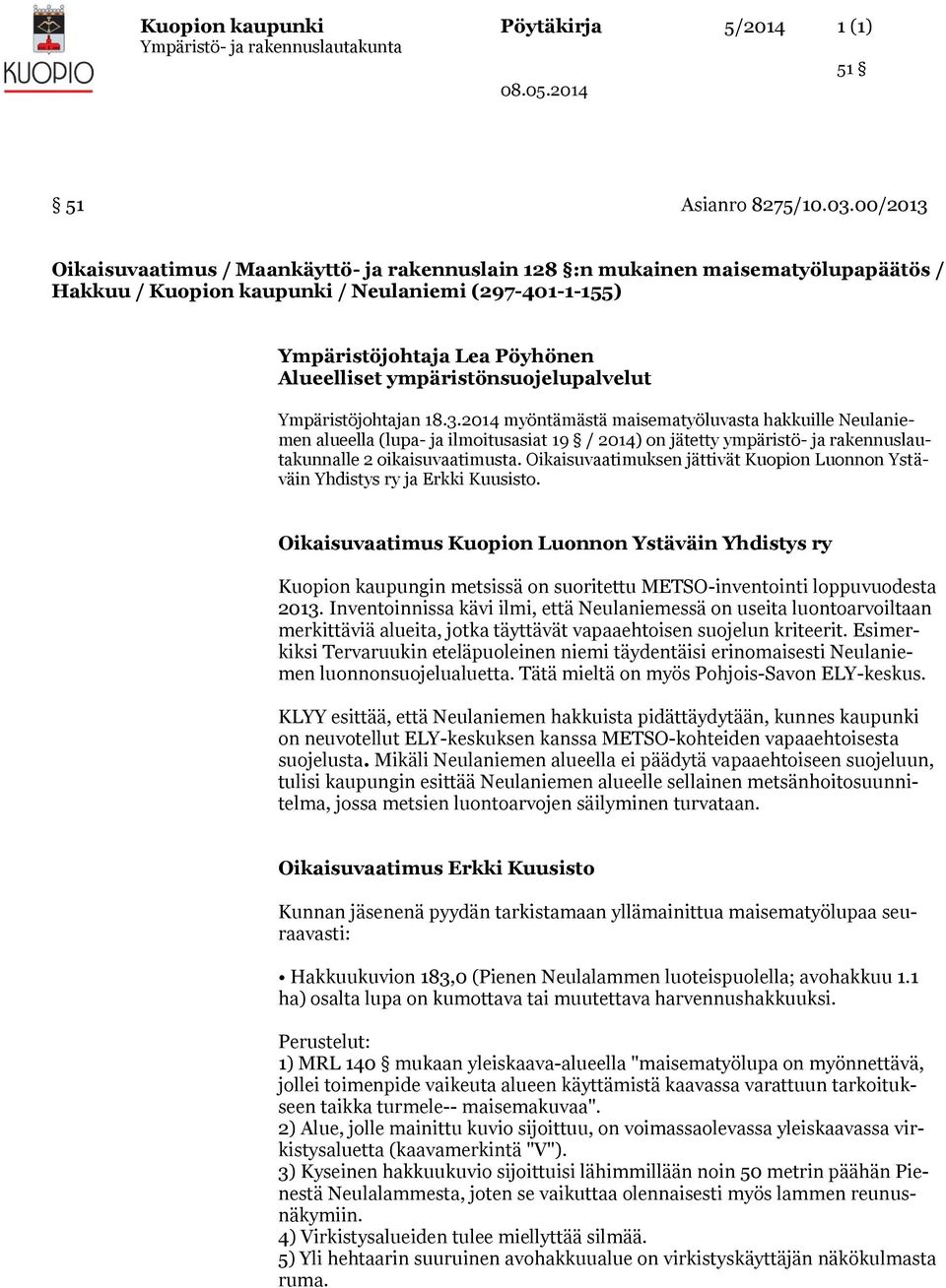ympäristönsuojelupalvelut Ympäristöjohtajan 18.3.