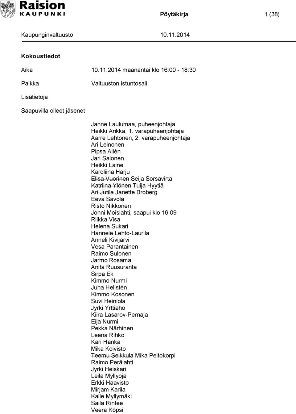 varapuheenjohtaja Ari Leinonen Pipsa Allén Jari Salonen Heikki Laine Karoliina Harju Elisa Vuorinen Seija Sorsavirta Katriina Ylönen Tuija Hyytiä Ari Jutila Janette Broberg Eeva Savola Risto Nikkonen