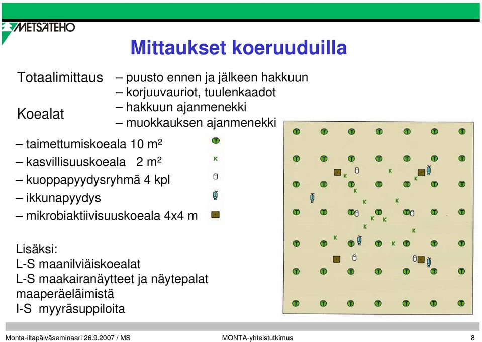 kasvillisuuskoeala 2 m 2 kuoppapyydysryhmä 4 kpl ikkunapyydys mikrobiaktiivisuuskoeala 4x4 m