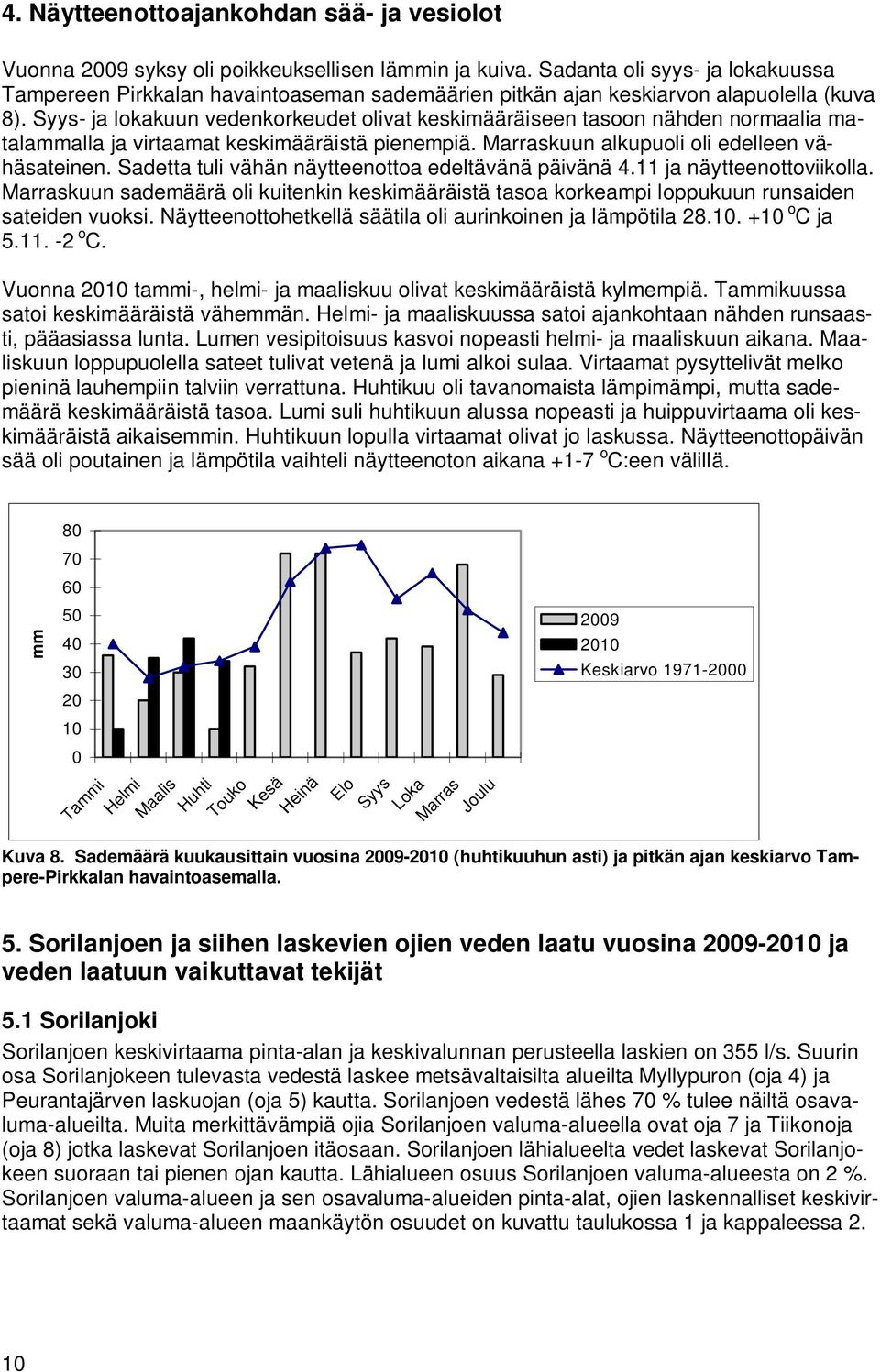 Syys- ja lokakuun vedenkorkeudet olivat keskimääräiseen tasoon nähden normaalia matalammalla ja virtaamat keskimääräistä pienempiä. Marraskuun alkupuoli oli edelleen vähäsateinen.