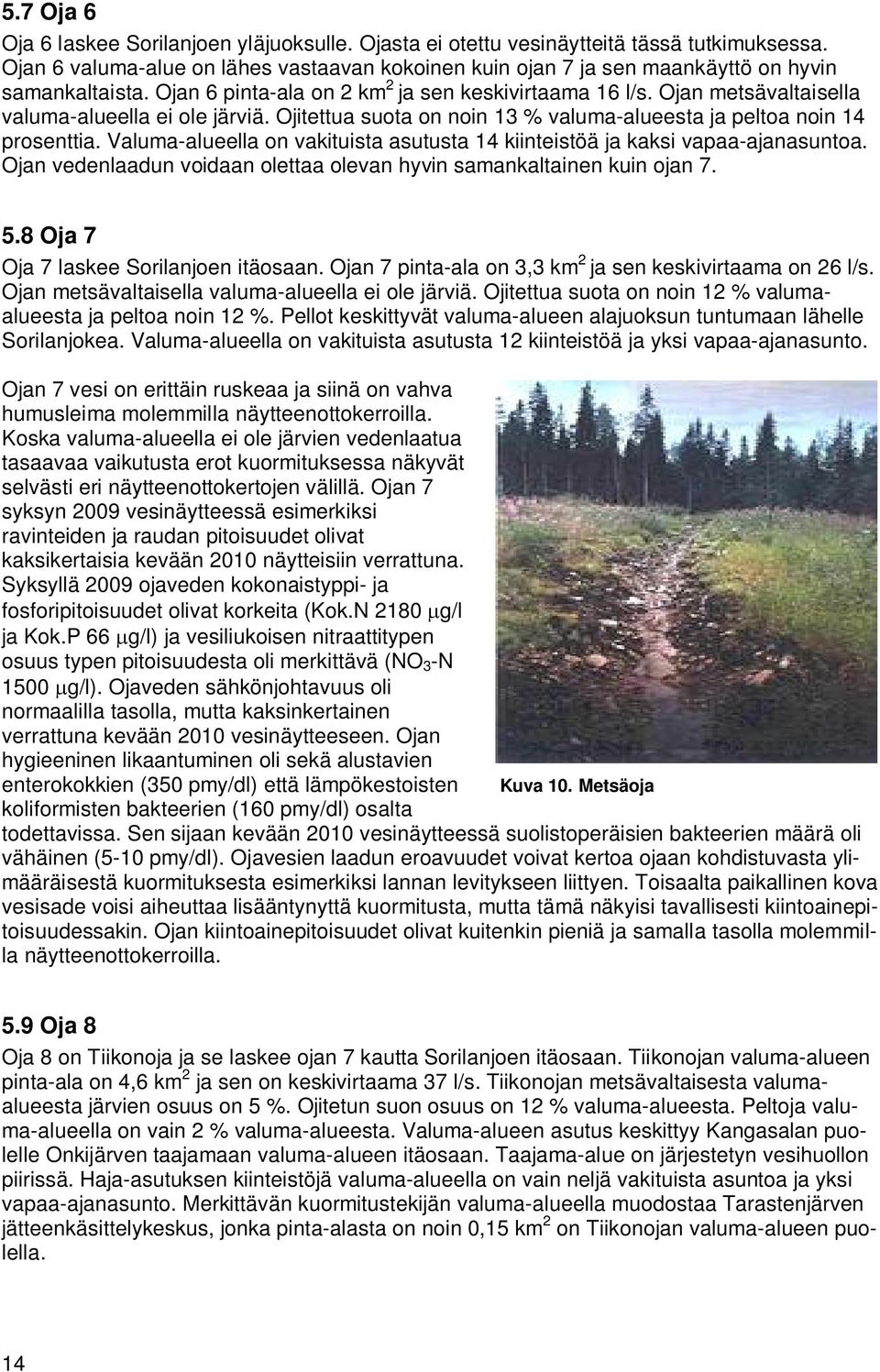 Ojan metsävaltaisella valuma-alueella ei ole järviä. Ojitettua suota on noin 13 % valuma-alueesta ja peltoa noin 14 prosenttia.