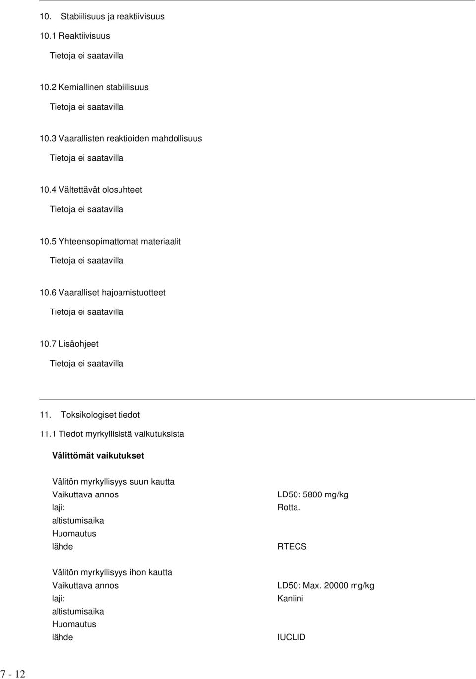 Toksikologiset tiedot 11.