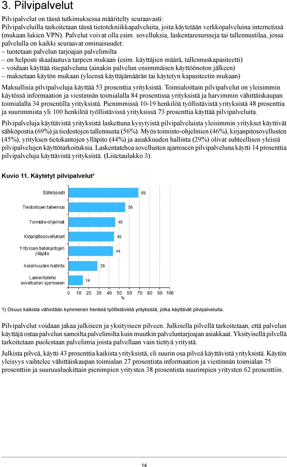 sovelluksia, laskentaresursseja tai tallennustilaa, jossa palvelulla on kaikki seuraavat ominaisuudet: tuotetaan palvelun tarjoajan palvelimilta on helposti skaalautuva tarpeen mukaan (esim.