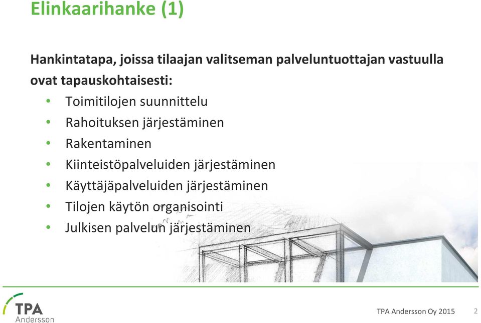 järjestäminen Rakentaminen Kiinteistöpalveluiden järjestäminen Käyttäjäpalveluiden