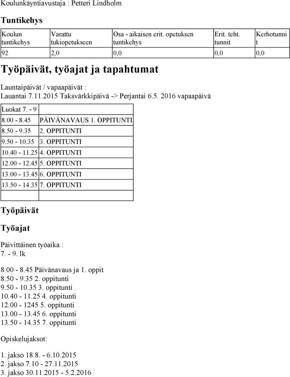 OPPITUNTI 8.50-9.35 2. OPPITUNTI 9.50-10.35 3. OPPITUNTI 10.40-11.25 4. OPPITUNTI 12.00-12.45 5. OPPITUNTI 13.00-13.45 6. OPPITUNTI 13.50-14.35 7.