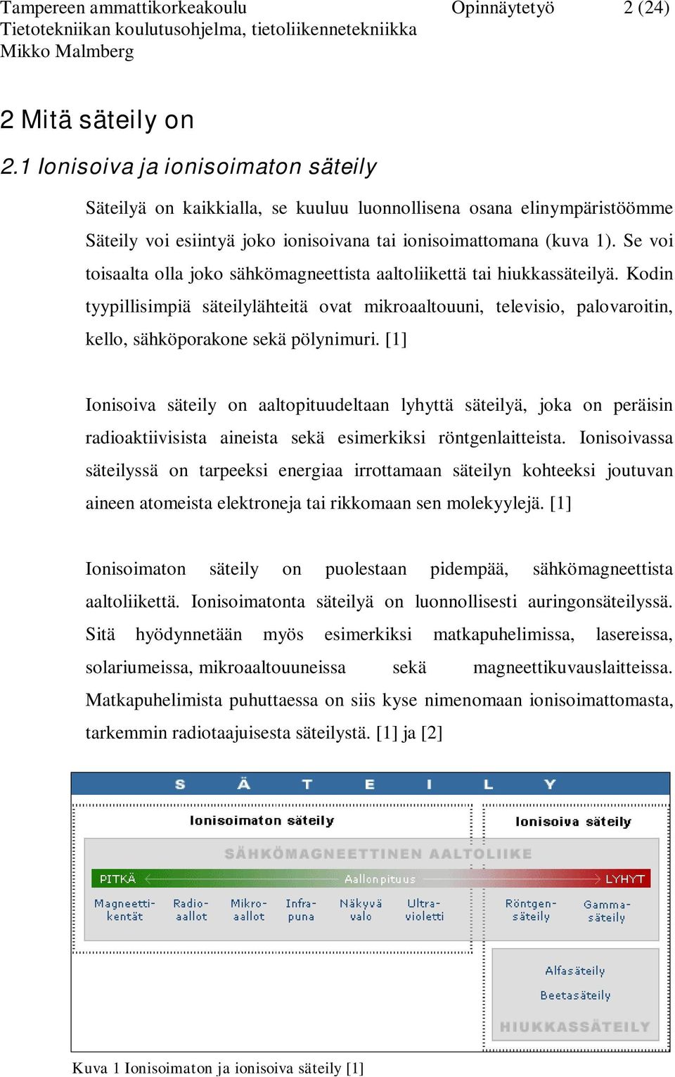 Se voi toisaalta olla joko sähkömagneettista aaltoliikettä tai hiukkassäteilyä. Kodin tyypillisimpiä säteilylähteitä ovat mikroaaltouuni, televisio, palovaroitin, kello, sähköporakone sekä pölynimuri.