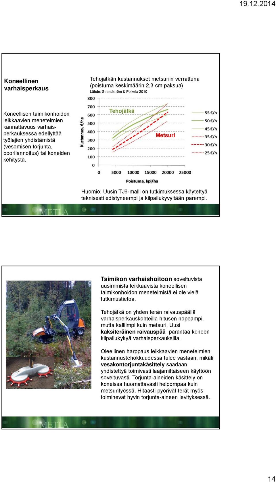 Tehojätkä Metsuri Huomio: Uusin TJ6-malli on tutkimuksessa käytettyä teknisesti edistyneempi ja kilpailukyvyltään parempi.