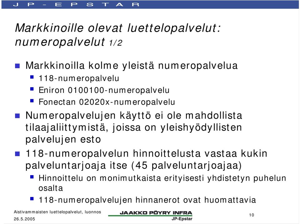 on yleishyödyllisten palvelujen esto 118-numeropalvelun hinnoittelusta vastaa kukin palveluntarjoaja itse (45