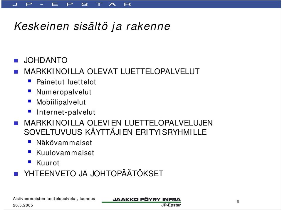 Internet-palvelut MARKKINOILLA OLEVIEN LUETTELOPALVELUJEN SOVELTUVUUS