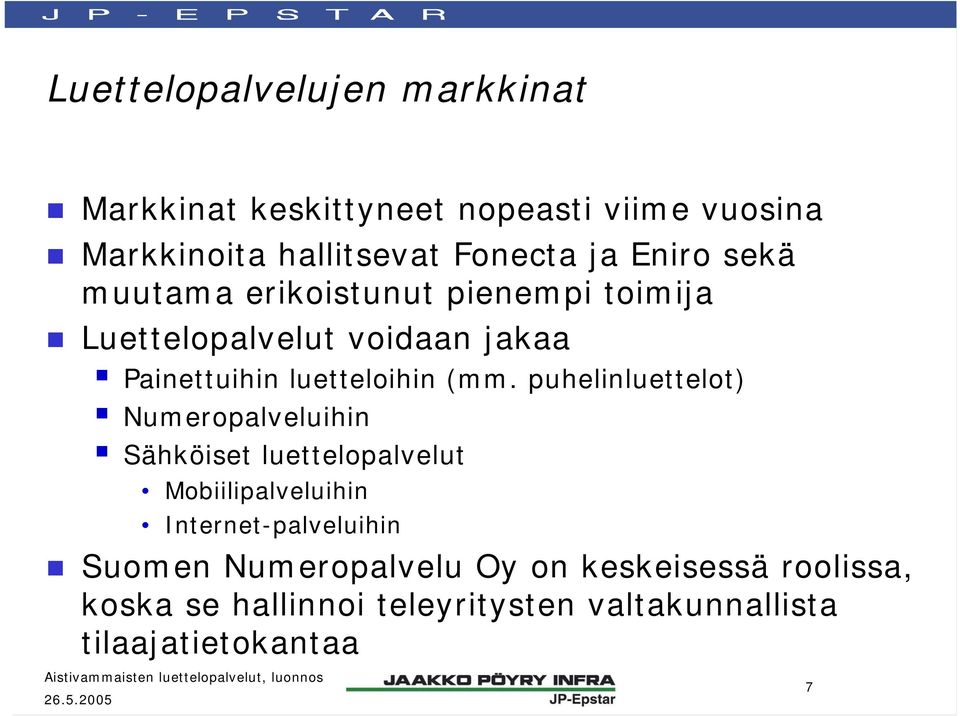 puhelinluettelot) Numeropalveluihin Sähköiset luettelopalvelut Mobiilipalveluihin Internet-palveluihin Suomen
