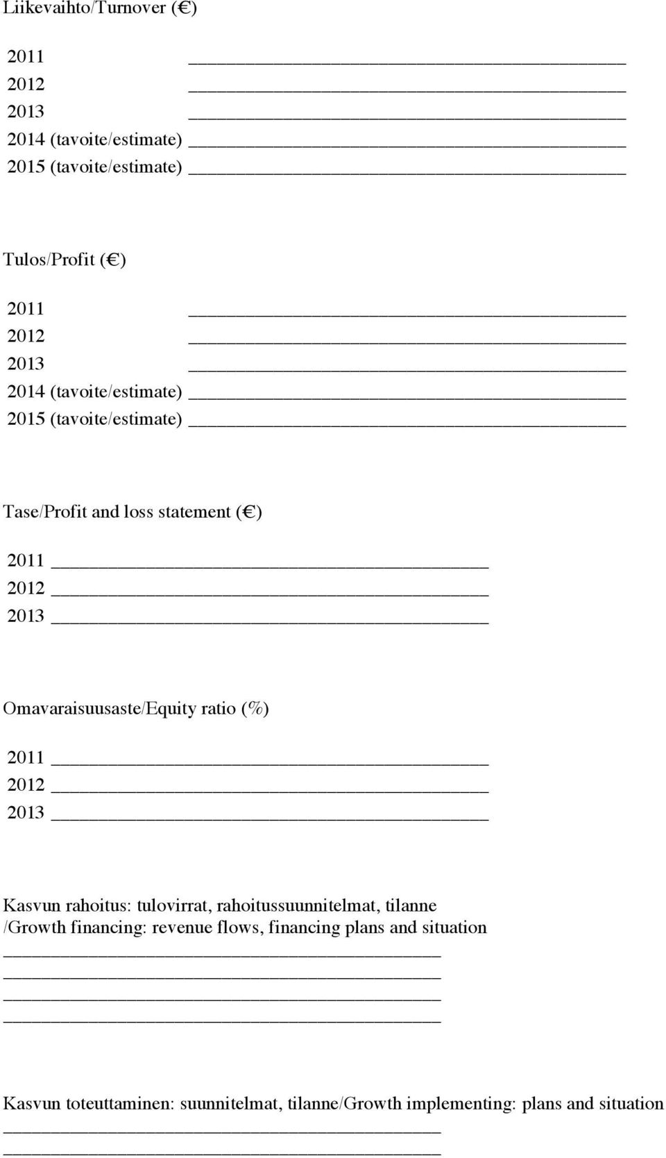 Omavaraisuusaste/Equity ratio (%) 2011 2012 2013 Kasvun rahoitus: tulovirrat, rahoitussuunnitelmat, tilanne /Growth