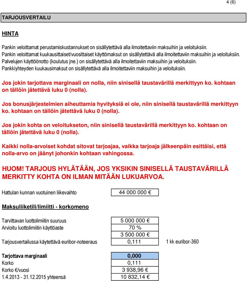) on sisällytettävä alla ilmoitettaviin maksuihin ja veloituksiin. Pankkiyhteyden kuukausimaksut on sisällytettävä alla ilmoitettaviin maksuihin ja veloituksiin.