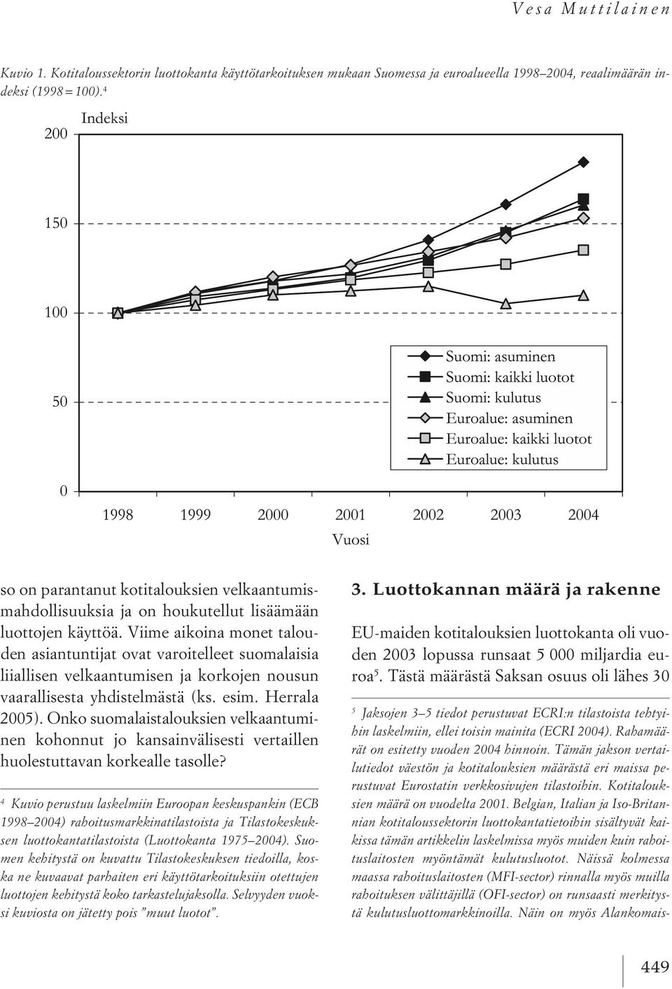 Viime aikoina monet talouden asiantuntijat ovat varoitelleet suomalaisia liiallisen velkaantumisen ja korkojen nousun vaarallisesta yhdistelmästä (ks. esim. Herrala 2005).