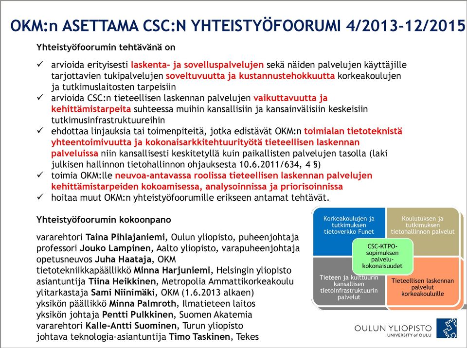 kansallisiin ja kansainvälisiin keskeisiin tutkimusinfrastruktuureihin ehdottaa linjauksia tai toimenpiteitä, jotka edistävät OKM:n toimialan tietoteknistä yhteentoimivuutta ja