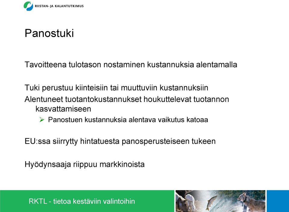 houkuttelevat tuotannon kasvattamiseen Panostuen kustannuksia alentava vaikutus