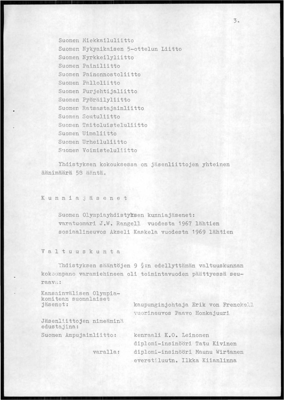 ntä o Kun n i a J ä sen e t Suomen Olympiayhdistyksen kunniajäsenet: varatuomari J.W.