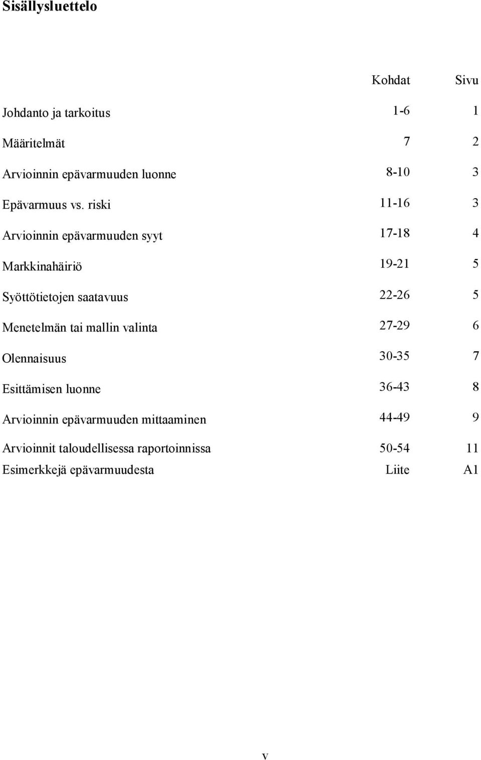 riski 11-16 3 Arvioinnin epävarmuuden syyt 17-18 4 Markkinahäiriö 19-21 5 Syöttötietojen saatavuus 22-26 5