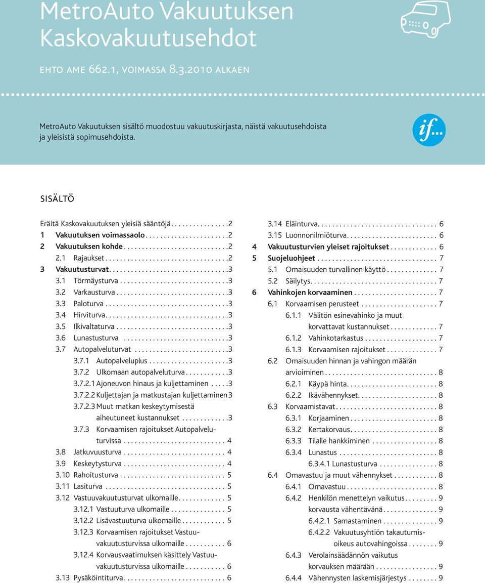 ................................3 3.1 Törmäysturva..............................3 3.2 Varkausturva...............................3 3.3 Paloturva..................................3 3.4 Hirviturva..................................3 3.5 Ilkivaltaturva.