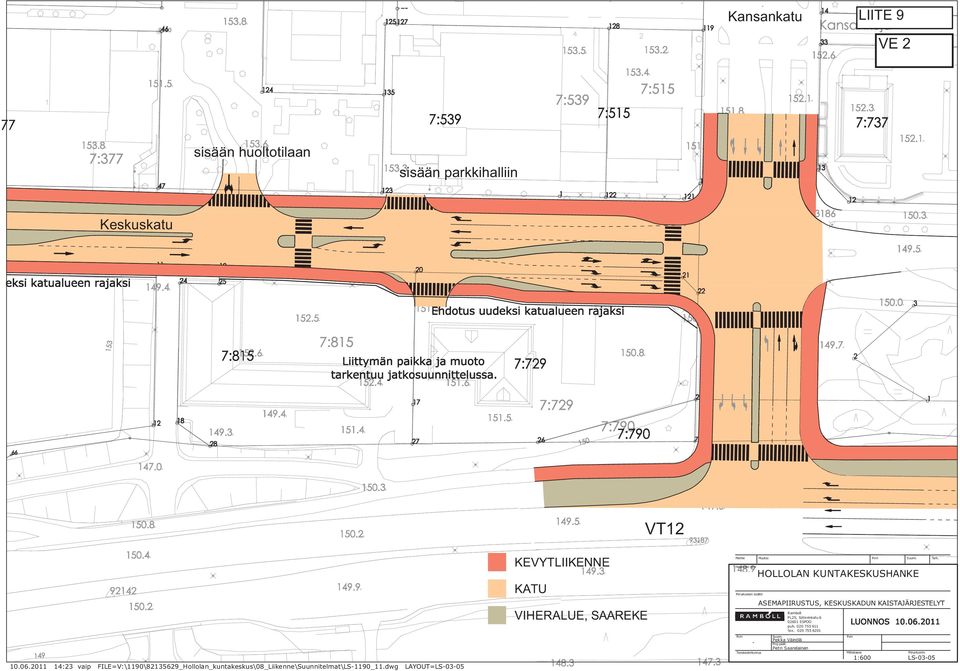 ASEMAPIIRUSTUS, KESKUSKADUN KAISTAJÄRJESTELYT PL25, Säterinkatu 6 02601 ESPOO 10.06.