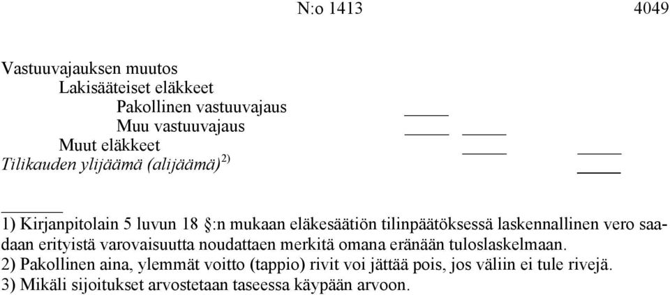 vero saadaan erityistä varovaisuutta noudattaen merkitä omana eränään tuloslaskelmaan.