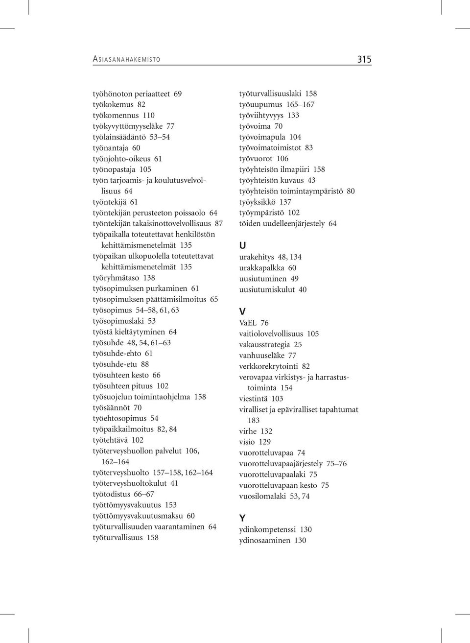 työpaikan ulkopuolella toteutettavat kehittämismenetelmät 135 työryhmätaso 138 työsopimuksen purkaminen 61 työsopimuksen päättämisilmoitus 65 työsopimus 54 58, 61, 63 työsopimuslaki 53 työstä