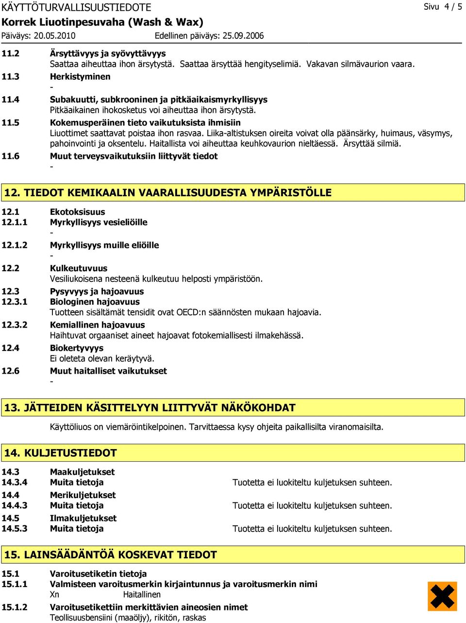 5 Kokemusperäinen tieto vaikutuksista ihmisiin Liuottimet saattavat poistaa ihon rasvaa. Liikaaltistuksen oireita voivat olla päänsärky, huimaus, väsymys, pahoinvointi ja oksentelu.