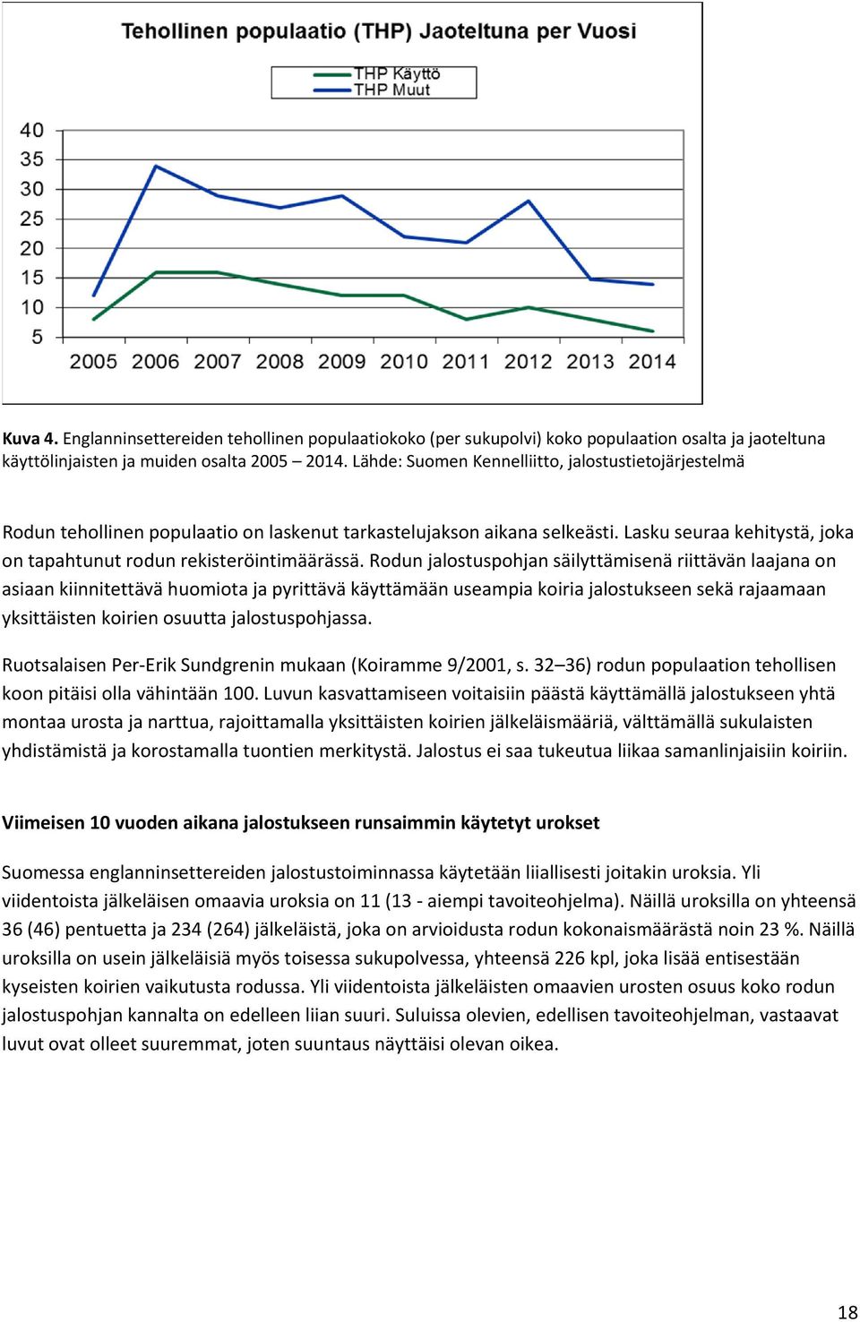 Rodun jalostuspohjan säilyttämisenä riittävän laajana on asiaan kiinnitettävä huomiota ja pyrittävä käyttämään useampia koiria jalostukseen sekä rajaamaan yksittäisten koirien osuutta