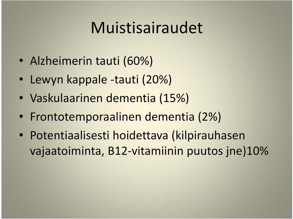 Frontotemporaalinen dementia (2%) Potentiaalisesti