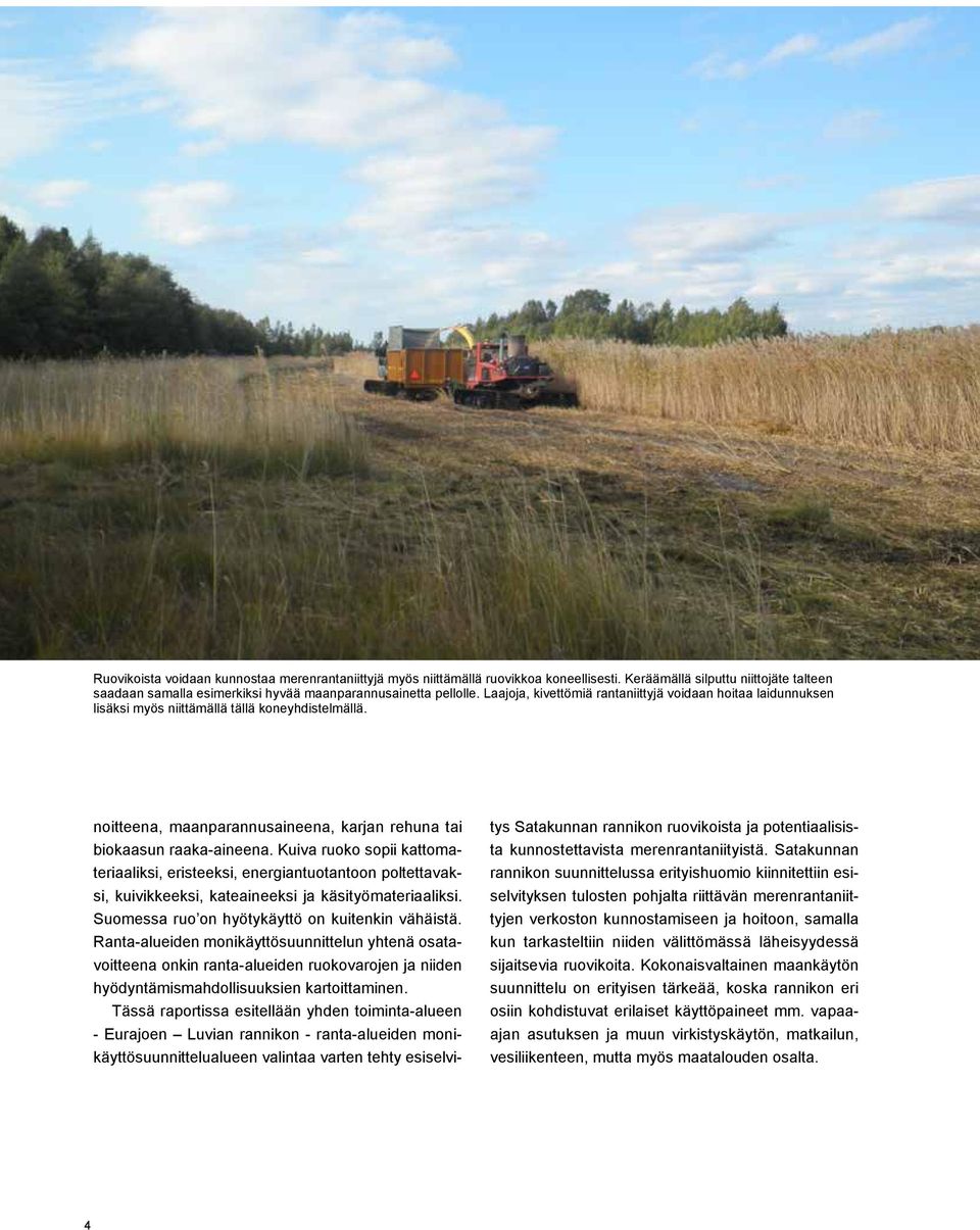 Kuiva ruoko sopii kattomateriaaliksi, eristeeksi, energiantuotantoon poltettavaksi, kuivikkeeksi, kateaineeksi ja käsityömateriaaliksi. Suomessa ruo on hyötykäyttö on kuitenkin vähäistä.