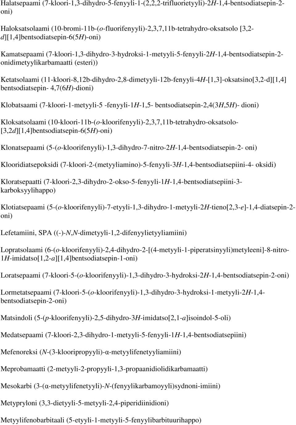 (11-kloori-8,12b-dihydro-2,8-dimetyyli-12b-fenyyli-4H-[1,3]-oksatsino[3,2-d][1,4] bentsodiatsepin- 4,7(6H)-dioni) Klobatsaami (7-kloori-1-metyyli-5 -fenyyli-1h-1,5- bentsodiatsepin-2,4(3h,5h)- dioni)