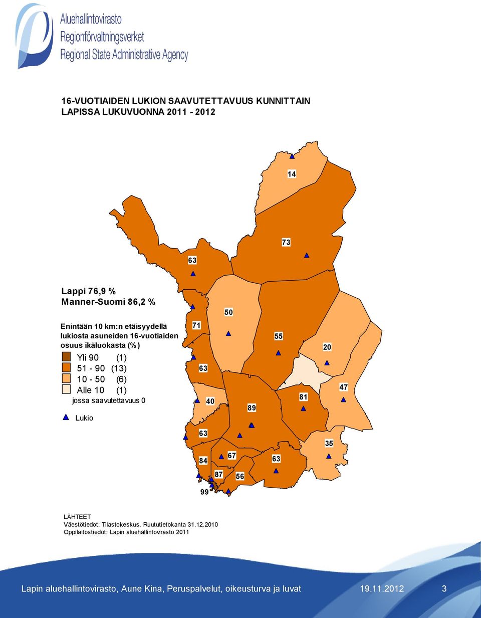 ikäluokasta (%) Yli 90 (1) 51-90 (13) 10-50 (6) Alle 10 (1) jossa saavutettavuus 0 Lukio 71 40 89