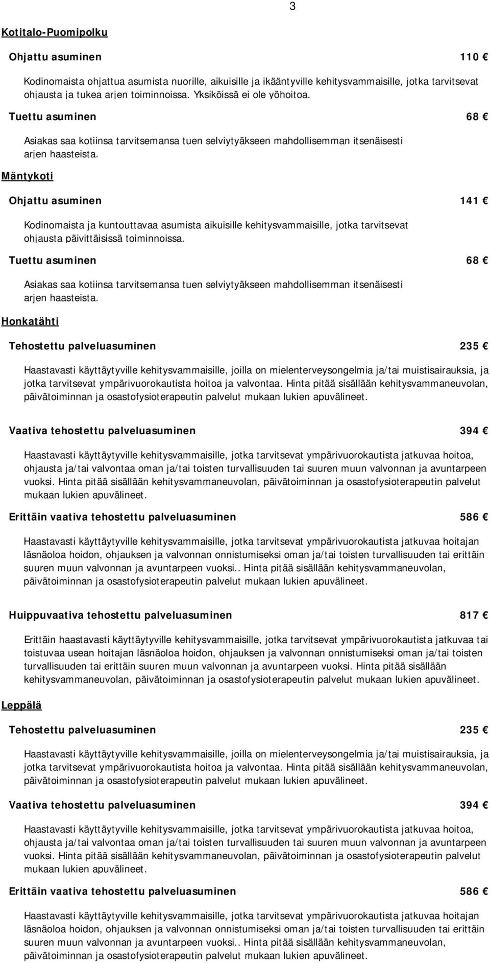 Mäntykoti Ohjattu asuminen 141 Kodinomaista ja kuntouttavaa asumista aikuisille kehitysvammaisille, jotka tarvitsevat ohjausta päivittäisissä toiminnoissa.