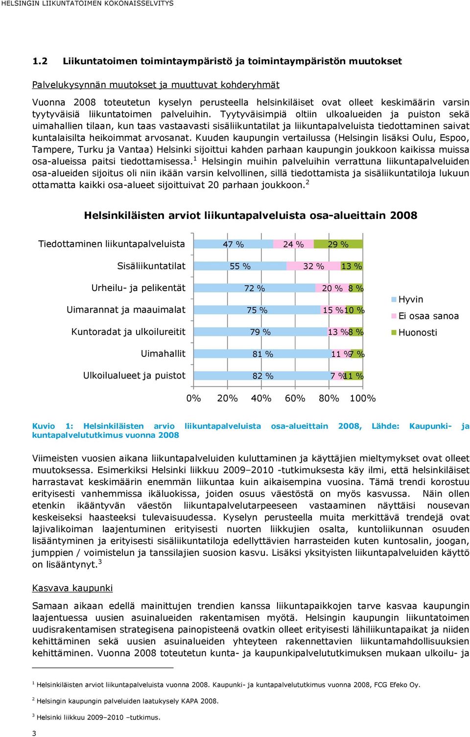 Tyytyväisimpiä oltiin ulkoalueiden ja puiston sekä uimahallien tilaan, kun taas vastaavasti sisäliikuntatilat ja liikuntapalveluista tiedottaminen saivat kuntalaisilta heikoimmat arvosanat.