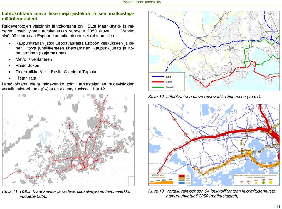 (taajamajunat) Metro Kivenlahteen Raide-Jokeri Tiederatikka Viikki-Pasila-Otaniemi-Tapiola Histan rata Lähtökohtana oleva raideverkko toimii tarkasteltavien raidevisioiden vertailuvaihtoehtona (0+)