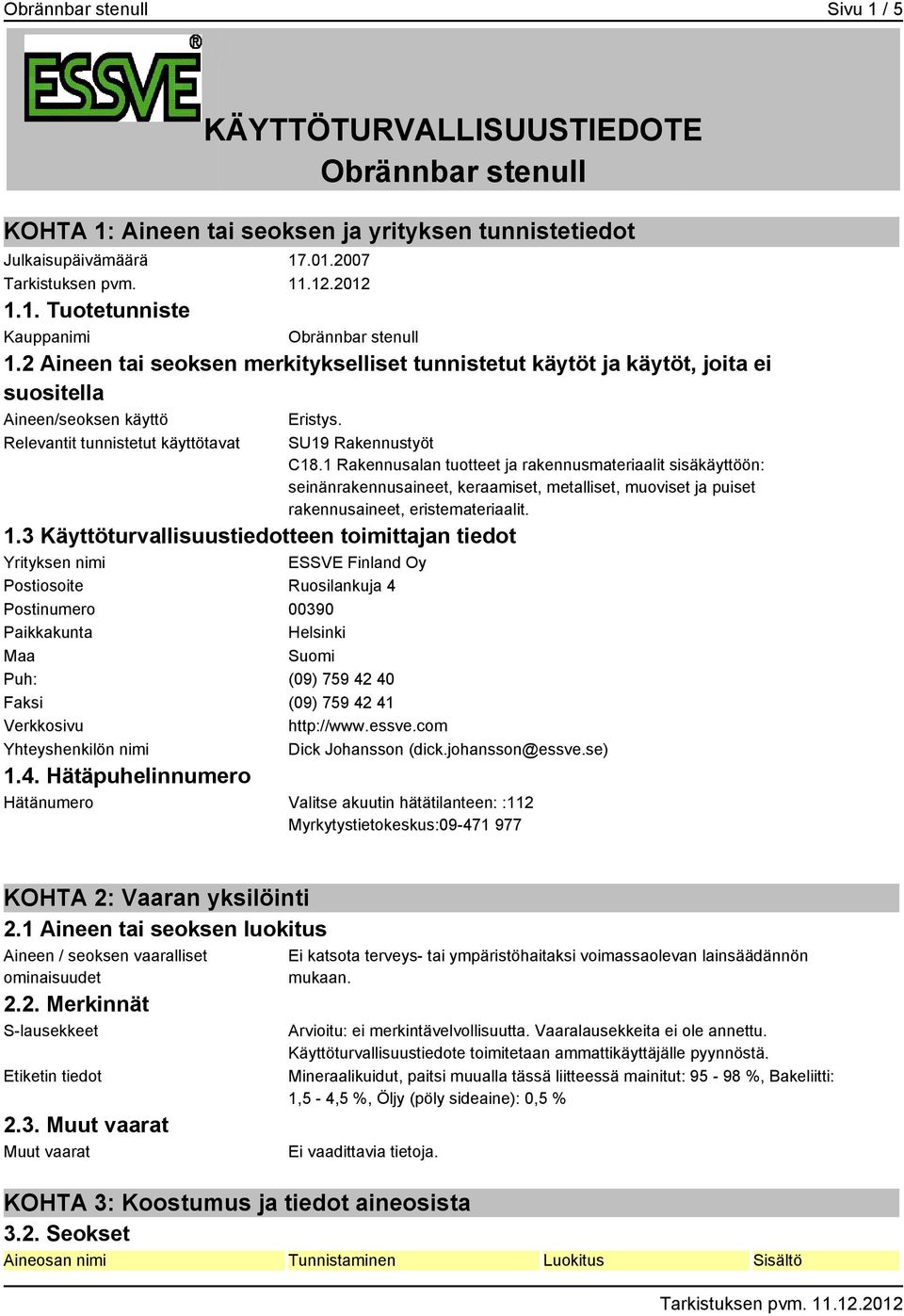 1 Rakennusalan tuotteet ja rakennusmateriaalit sisäkäyttöön: seinänrakennusaineet, keraamiset, metalliset, muoviset ja puiset rakennusaineet, eristemateriaalit. 1.