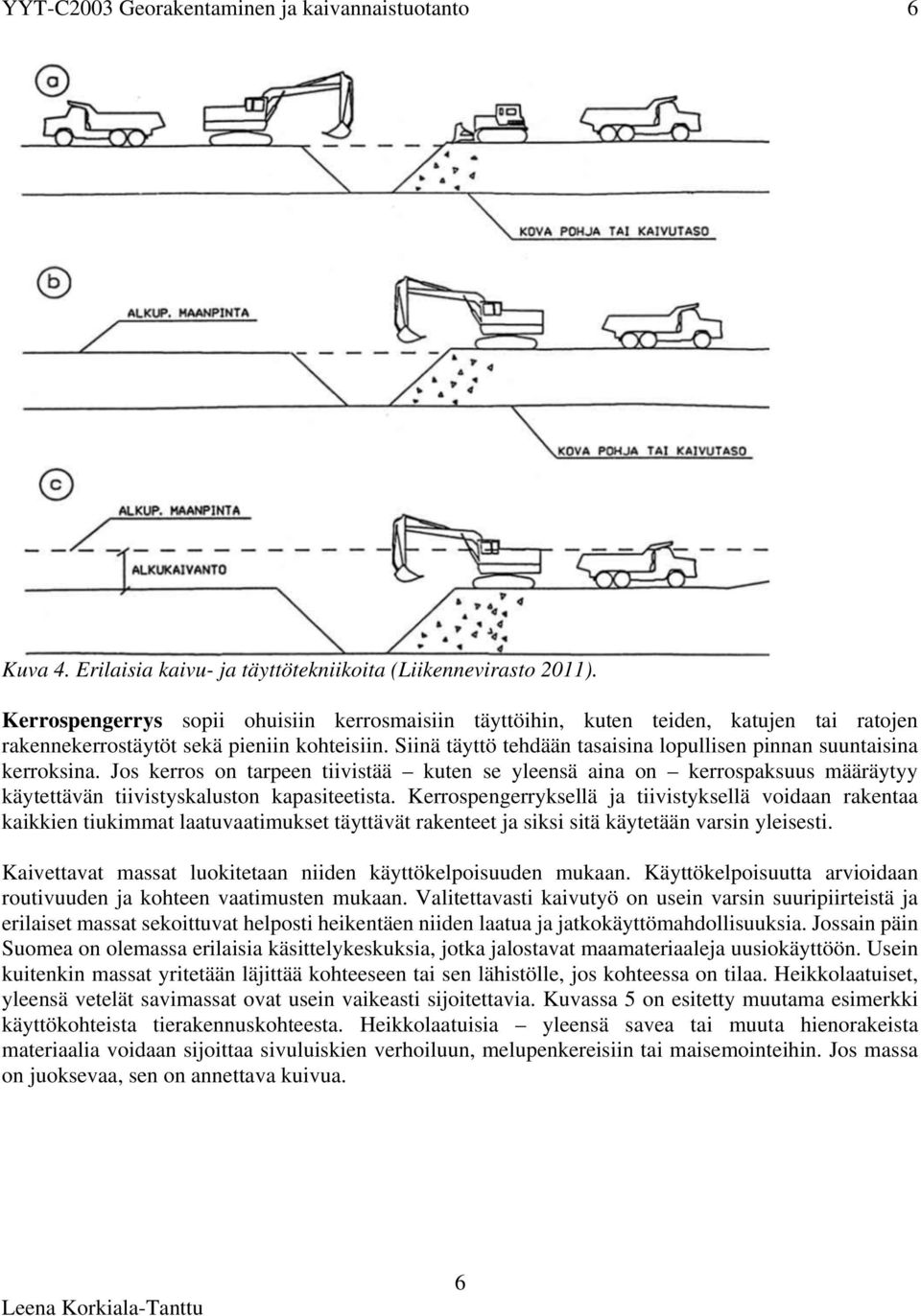 Siinä täyttö tehdään tasaisina lopullisen pinnan suuntaisina kerroksina. Jos kerros on tarpeen tiivistää kuten se yleensä aina on kerrospaksuus määräytyy käytettävän tiivistyskaluston kapasiteetista.
